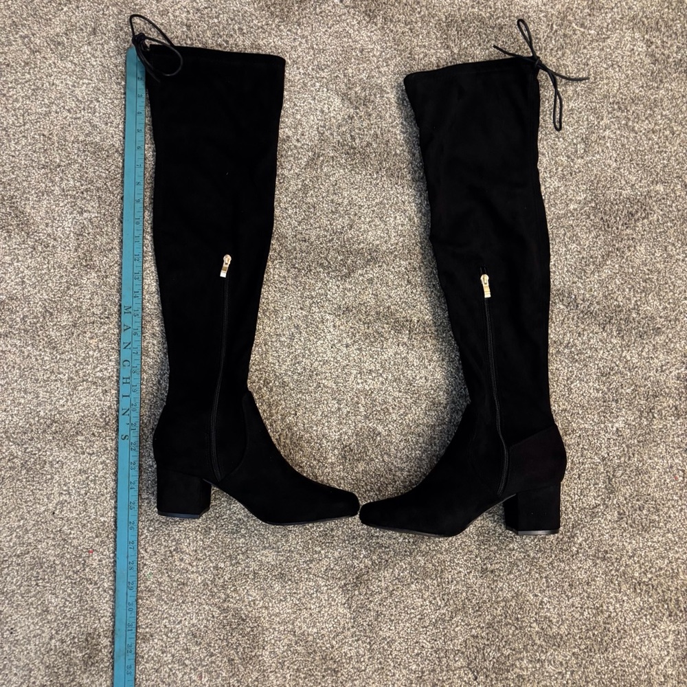 Lulu's Black Over-the-Knee Boots SZ 10 Stretchy Faux Suede Fabric 25.5 Tall